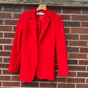 Zara Bright Red Blazer Suit Jacket